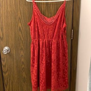 Red lace tank top dress